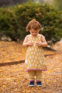 Mirasa Design Baby Gifts Baby Bold Leaf Dress - Forest Yellow