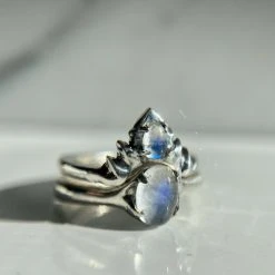 Iron Oxide Moonstone Halo Stacker Ring Jewelry