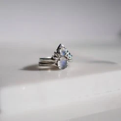 Iron Oxide Moonstone Halo Stacking Ring Set