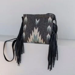 MZ Fair Trade Smoky Quartz Wool Fringe Bag Accessories