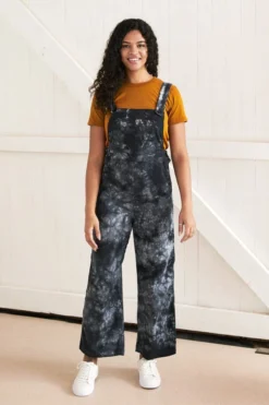 North Of West Sale Ariel Upcycled Tie Dye Overalls - Black