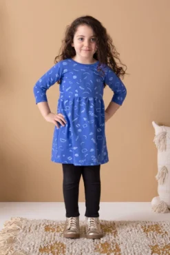 North Of West Sale Kids' Squiggles Gathered Dress - Azure