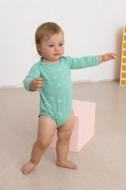 North Of West Baby's Squiggles Long Sleeve Onesie - Seafoam