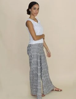 Passion Lilie Billowy Gray + White Pants Clothing