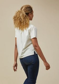 Poplinen Becky Linen Short Sleeve Button Down - Ivory