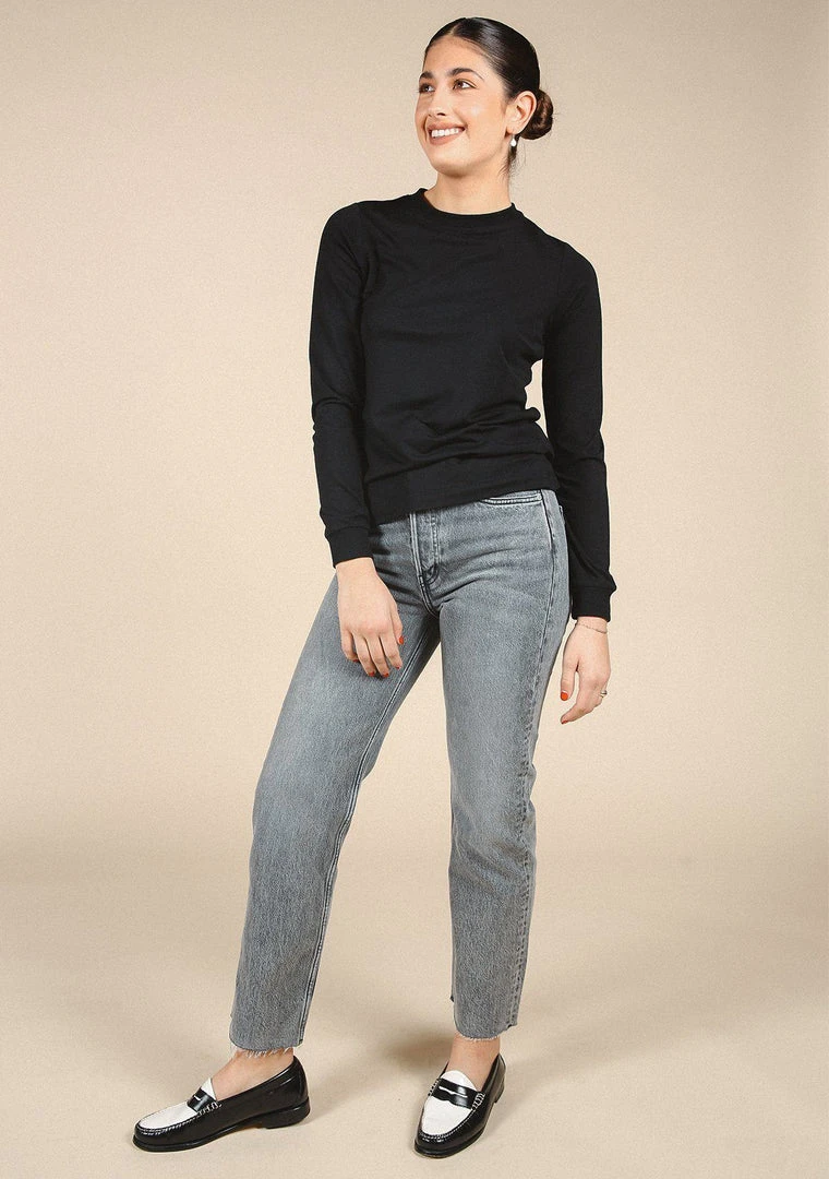 Poplinen Gwen Tencel Long Sleeve Tee - Black 7 Poplinen Gwen Tencel Long Sleeve Tee - Black