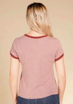 Poplinen Best Sellers Pat Bamboo Ringer Tee - Heather Rose + Heretic