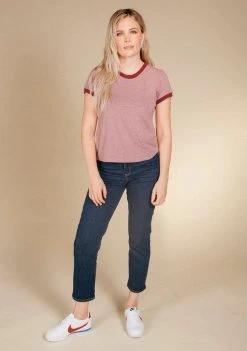 Poplinen Best Sellers Pat Bamboo Ringer Tee - Heather Rose + Heretic