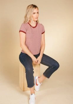 Poplinen Best Sellers Pat Bamboo Ringer Tee - Heather Rose + Heretic