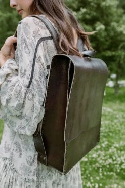 Purse & Clutch Accessories Leather Laptop Backpack - Charcoal