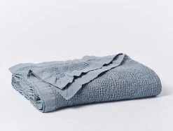 Coyuchi Reyes Waffle Blanket - Steel Blue