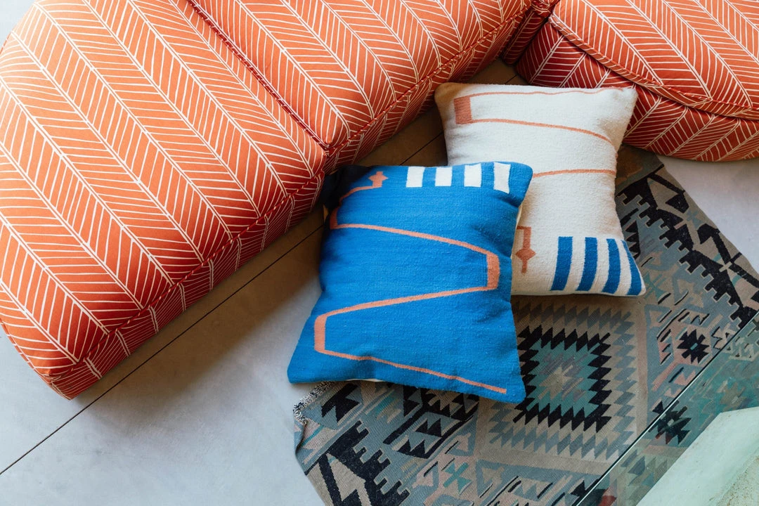 K-apostrophe Home Goods Serpents + Ladders Azul Wool Floor Pillow 5 K-apostrophe Home Goods Serpents + Ladders Azul Wool Floor Pillow