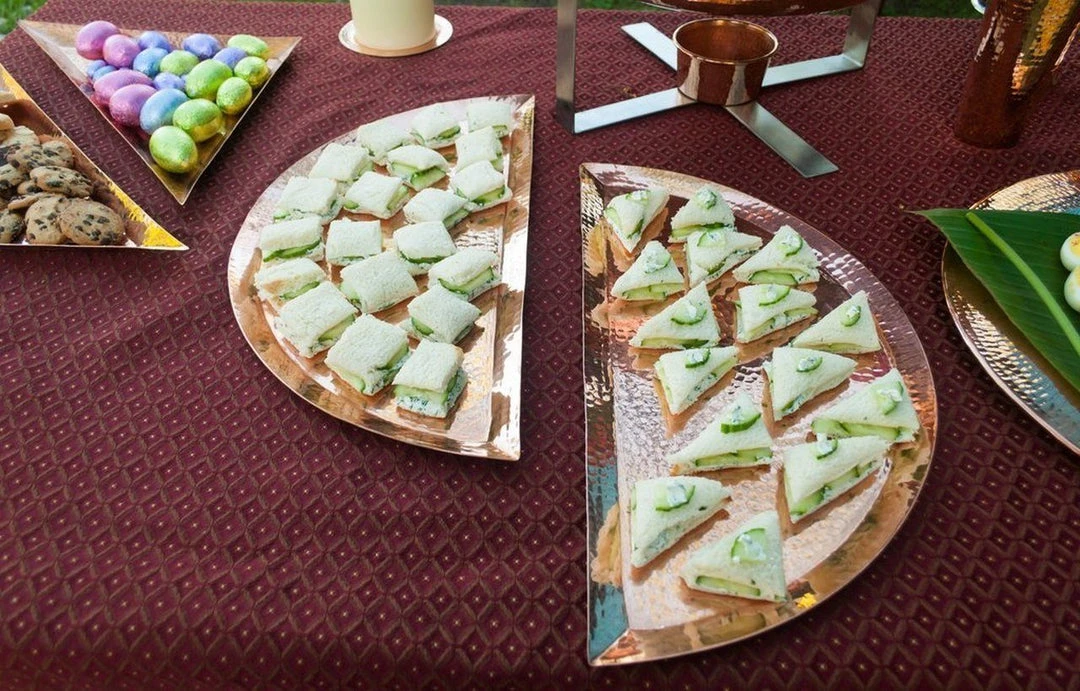 Sertodo Copper Kitchen + Dining Half Moon Recycled Copper Platter Set 4 Sertodo Copper Kitchen + Dining Half Moon Recycled Copper Platter Set