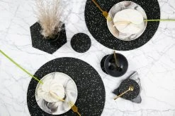 Slash Objects Hex Recycled Rubber Trivet Set - Speckled Black