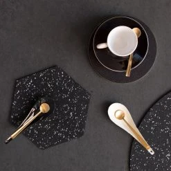 Slash Objects Hex Recycled Rubber Trivet Set - Speckled Black