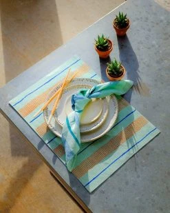 Soil To Studio Arundhati Linen Placemats - Tiffany Blue Kitchen + Dining