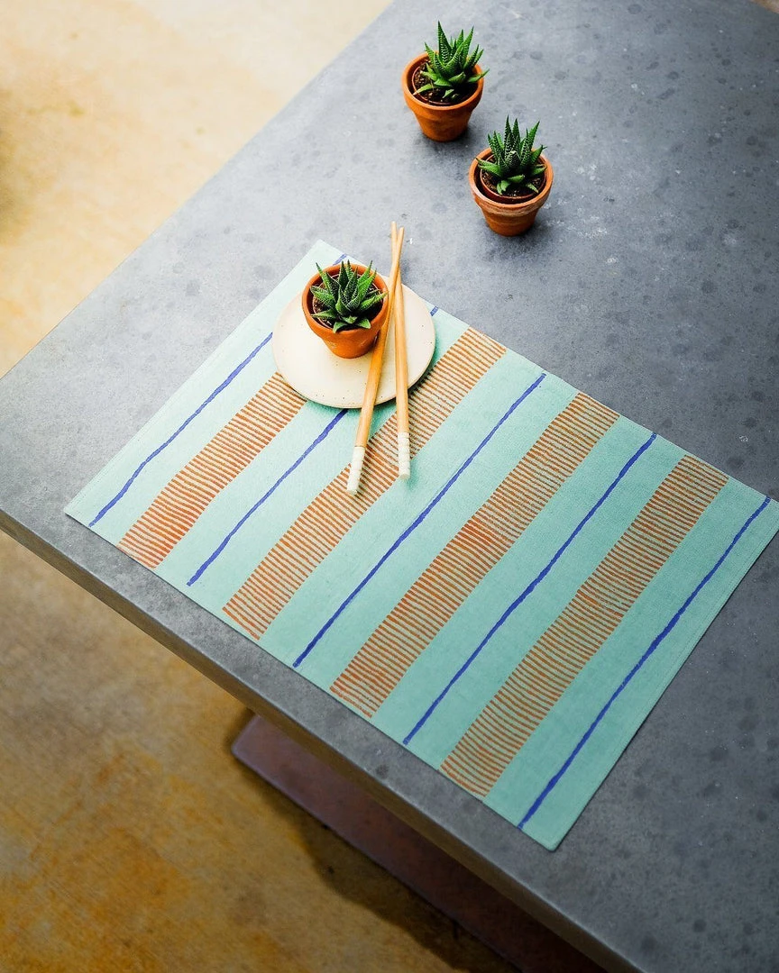 Soil To Studio Arundhati Linen Placemats - Tiffany Blue Kitchen + Dining 3 Soil To Studio Arundhati Linen Placemats - Tiffany Blue Kitchen + Dining