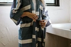Anchal Stripe Unisex Robe - Slate