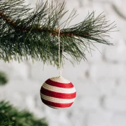 Azizi Life Striped Woven Ball Ornament - Red
