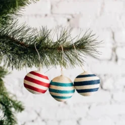 Azizi Life Striped Woven Ball Ornament - Red