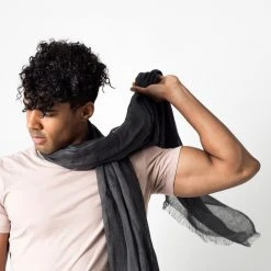 Studio Variously Charcoal Linen Scarf  Accessories