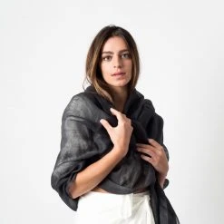 Studio Variously Charcoal Linen Scarf  Accessories