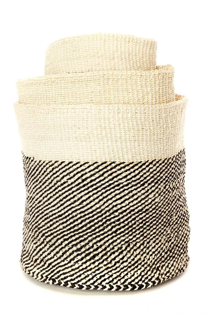 Swahili African Modern Black And Cream Twill Sisal Nesting Basket Set 6 Swahili African Modern Black And Cream Twill Sisal Nesting Basket Set