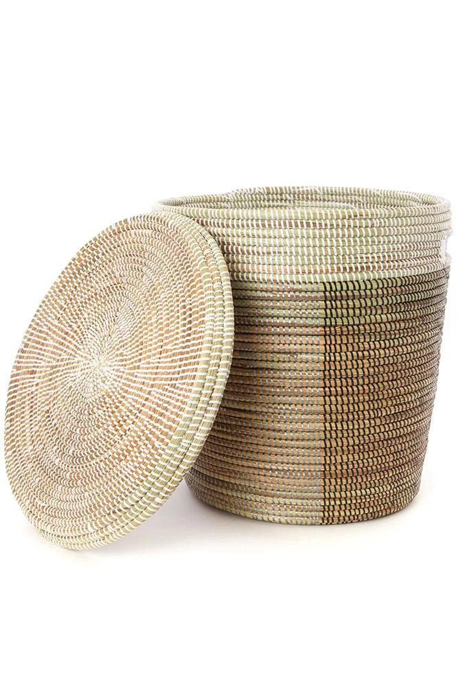 Swahili African Modern Black, Silver & White Half & Half Flat Lid Basket Home Goods 4 Swahili African Modern Black, Silver & White Half & Half Flat Lid Basket Home Goods