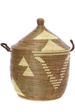 Swahili African Modern Brown And Cream Triangle Design Basket