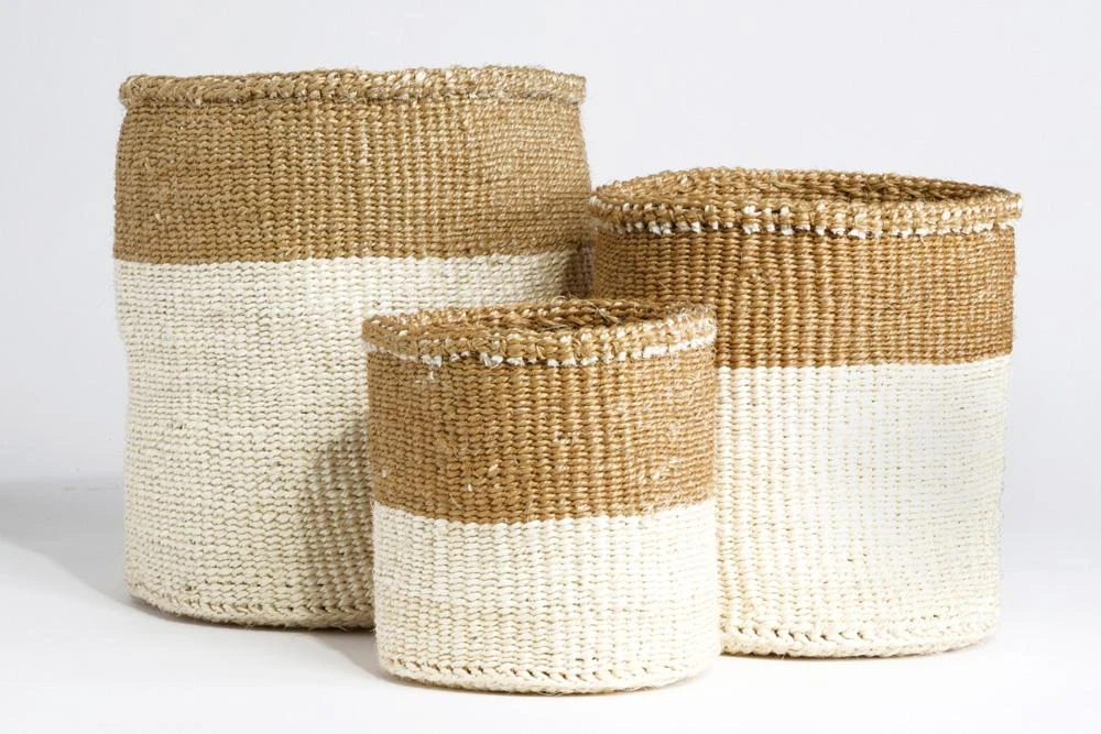 Swahili African Modern Dual Tone Sisal Basket Set Home Goods 3 Swahili African Modern Dual Tone Sisal Basket Set Home Goods
