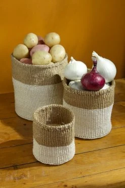 Swahili African Modern Dual Tone Sisal Basket Set Home Goods