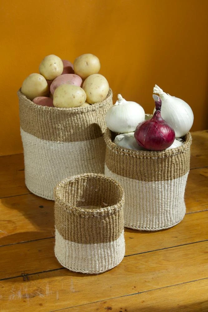 Swahili African Modern Dual Tone Sisal Basket Set Home Goods 4 Swahili African Modern Dual Tone Sisal Basket Set Home Goods