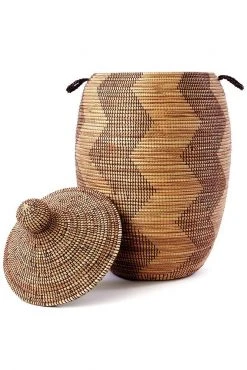 Swahili African Modern Extra Large Black And Gold ZigZag Hamper Home Goods