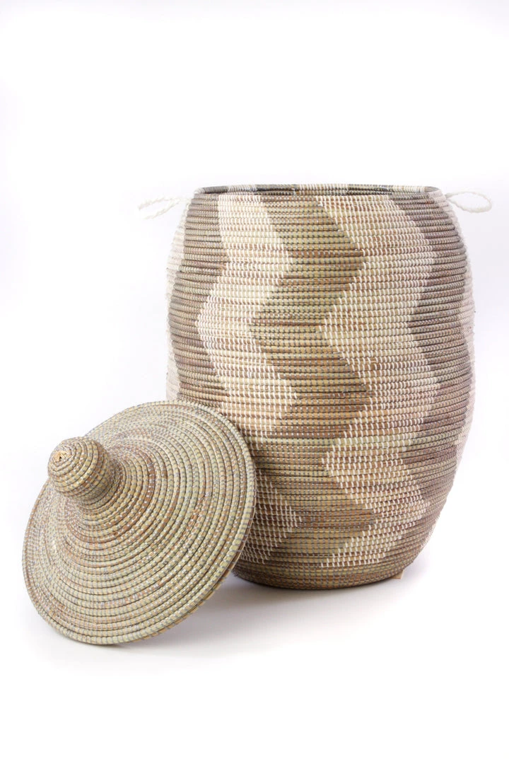 Swahili African Modern Extra Large Silver And White ZigZag Hamper 4 Swahili African Modern Extra Large Silver And White ZigZag Hamper