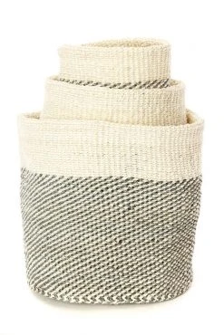Swahili African Modern Gray And Cream Twill Nesting Basket Set