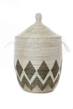 Swahili African Modern Medium Gem Border Laundry Hamper Basket Home Goods