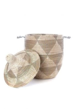 Swahili African Modern Medium Silver Triangle Laundry Hamper