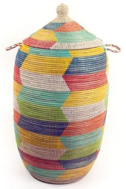 Swahili African Modern Rainbow Herringbone Storage Basket