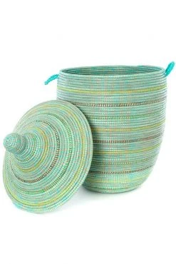 Swahili African Modern Home Goods Large Seaside Stripes Laundry Hamper Basket