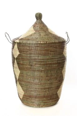 Swahili African Modern Black And Beige Mixed Pattern Hamper Set