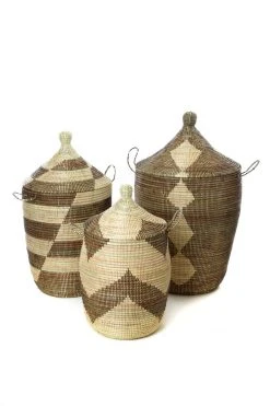 Swahili African Modern Black And Beige Mixed Pattern Hamper Set