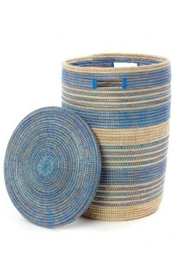 Swahili African Modern Home Goods Blue Ebb + Flow Striped Hamper Set