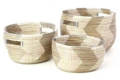 Swahili African Modern Silver And White ZigZag Nesting Basket Set Home Goods