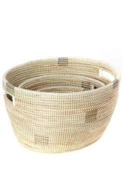 Swahili African Modern Set Of Three White Nesting Baskets 8 Swahili African Modern Set Of Three White Nesting Baskets