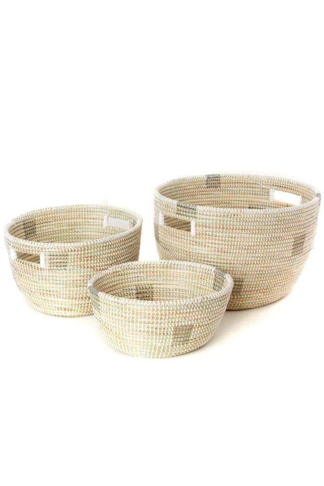 Swahili African Modern Set Of Three White Nesting Baskets 3 Swahili African Modern Set Of Three White Nesting Baskets