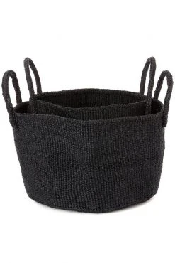 Swahili African Modern Usiku Sisal Kamba Floor Basket - Black Home Goods