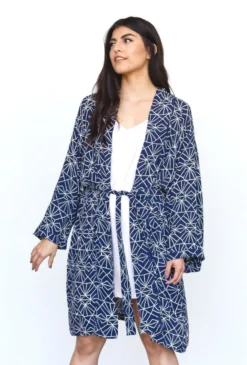 Symbology Sale Art Deco Lounge Robe - Navy + Cream