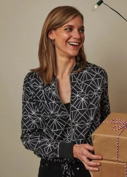 Symbology Art Deco Modal Bomber Jacket - Black + Silver Best Sellers