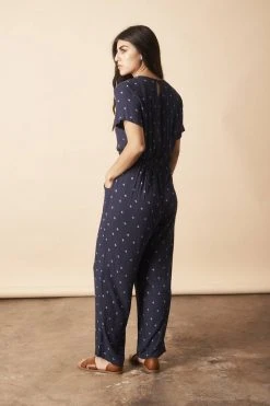 Symbology Baby Cacti Cropped Jumpsuit - Navy + Cream