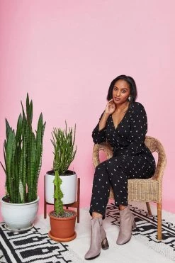 Symbology Baby Cacti Wrap Jumpsuit - Black + Ivory Clothing